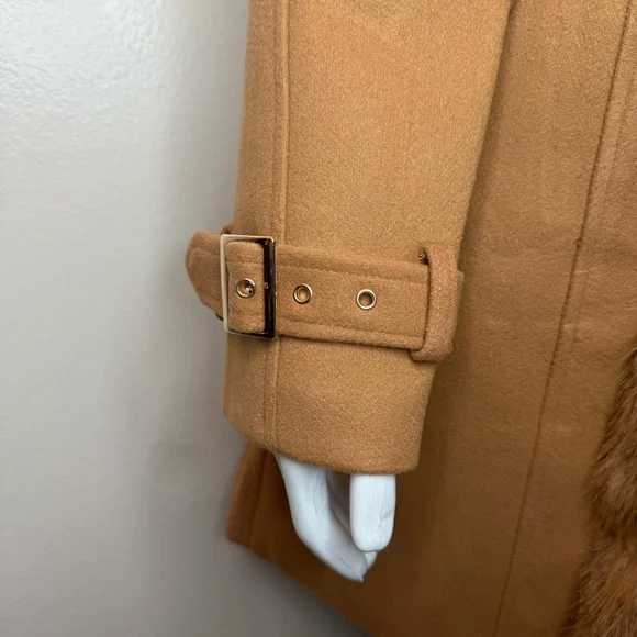 Khaki removable faux fur belted wrap pea coat - Picture 8 of 14